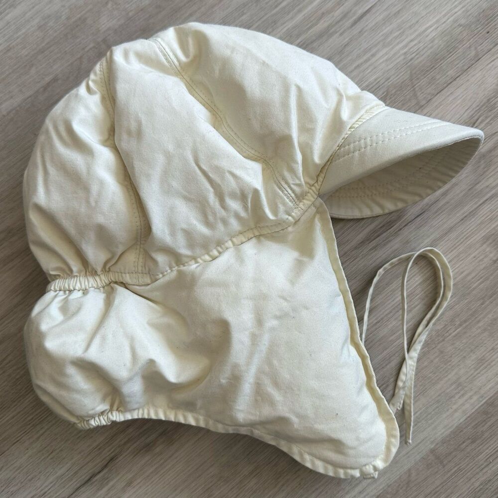 Vintage The Company Store Down Filled Hat Ear Flaps Chin Strap Cream OS Korea